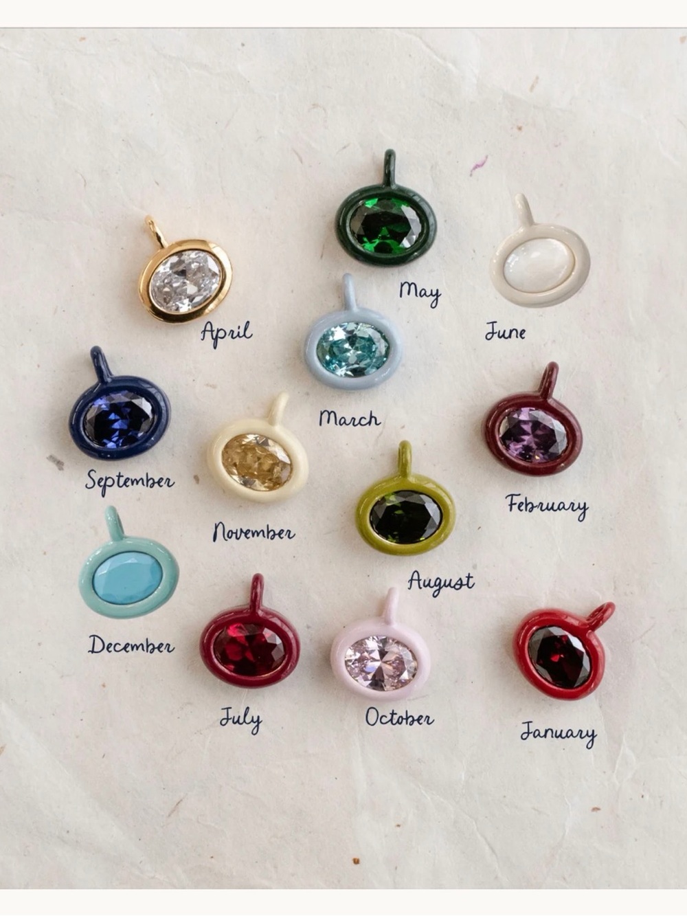 Birthstone mini & large enamel Charms - January to December Colored Gemstone